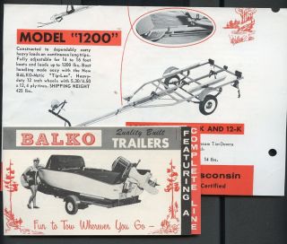 Balko Boat Trailers 1957 Booklet Flyer Price List Ladysmith Wisconsin 