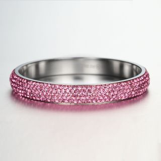   Light Rose Crystal Rhinestones Stainless Steel Bangle Bracelet