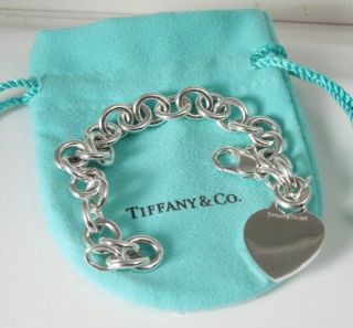Tiffany Co Sterling Silver HEART TAG CHARM Bracelet Tiffany Pouch