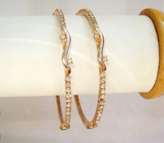   ART jewelry WHITE CRYSTAL work COPPERISH GOLD PLATED BANGLES/BRACELETS
