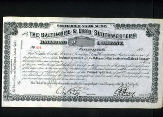 1890s Baltimore Ohio Southwestern Railroad Co Stock
