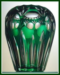   Green Vase Cut to Clear Crystal Nachtmann Bamberg Germany