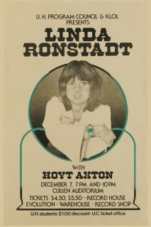 Linda Ronstadt Hoyt Axton at the University of Houston Concert Poster 