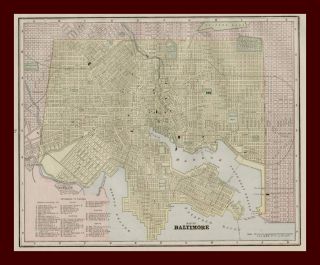 Baltimore Maryland Antique City Map Original 1889
