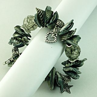   Stylish Black Stretch Shell Beads Star Heart Dangle Bangle Bracelet