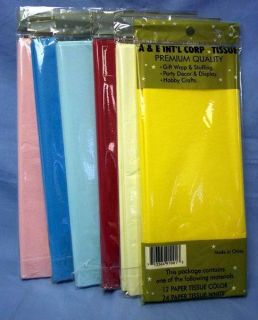 Wholesale Lot 12 Pack Tissue Paper For Gift Wrapping   Assorted Colors 