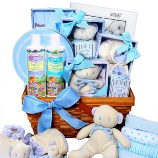 Baby Boy Blue Newborn Gift Basket Footprint Keepsake Rattle Frame 