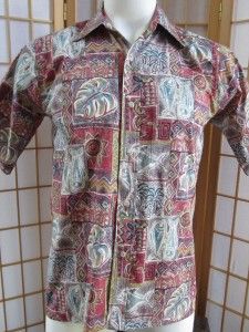 Mens Go Barefoot Aloha Hawaiian Reverse Fabric Shirt Shirts Small 