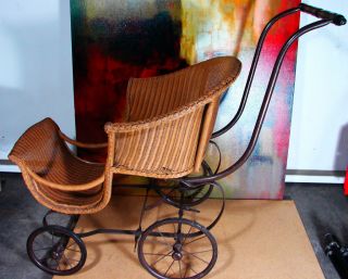 Antique Baby Doll Carriage Stroller Wicker Whitney Carriage Company 