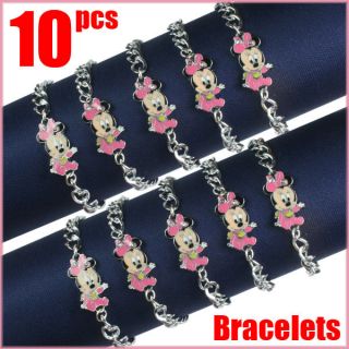 Bulk 10 pcs Baby Shower Minnie Mouse Metal Charm Bracelets Birthday 