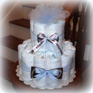 Football Diaper Cake Baby Shower Centerpiece Gift Boy Blue Sports 
