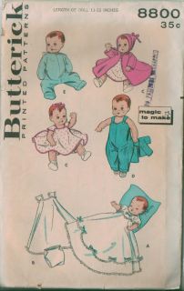 Vintage Butterick Baby Doll Clothes Sewing Pattern
