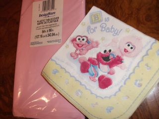 16 Baby Shower Napkins Pink Plastic Tablecover Set Sesame Street Elmo 