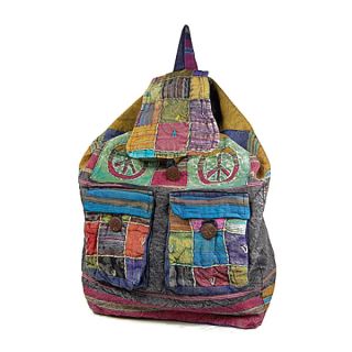 Handmade Cotton Patchwork Backpack Style Handbag Purse Multi Color 