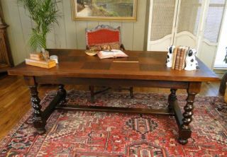Antique English Farm Table Desk Barley Twist Executive Desk Parquet 