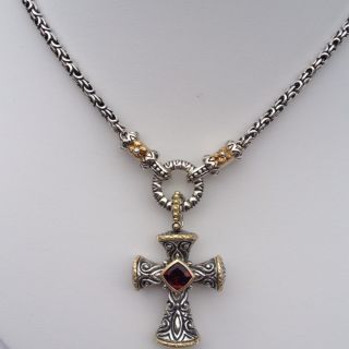 Barbara Bixby Cross Rhodolite Garnet 18k W Byzatine 16 Necklace