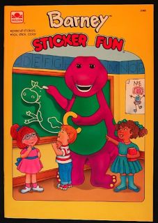 up for auction is a n barney sticker book published by golden in 1993 