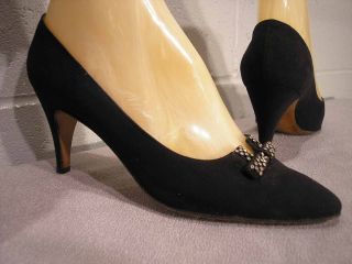 New Black Suede Vtg 50s Rhinestone Spike Heels Shoe 6 B