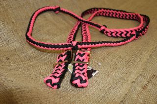 Pink and Black Braided Barrel Racing Rein 8106WD