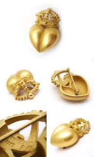 Barry Kieselstein Cord Crown Heart Brooch Pin Solid 18K Gold