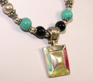 Vintage Barse 925 Sterling Silver Turquoise Onyx Gaspeite Crystal 