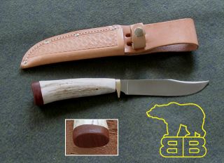   Fighter Skinner Knife Elk Antler with African Wenge Wood by BARRY BEAR