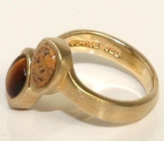 Vintage Barse Gold Over 925 Sterling Silver Tigers Eye & Jasper Ring 