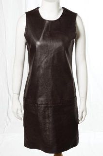 Basco Deep Burgundy Leather Shift Dress Fall Wear to Work Sleek Petite 