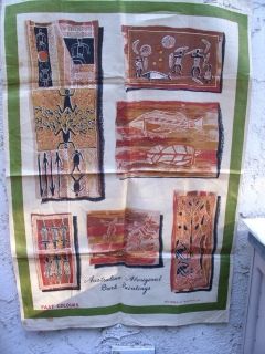 Vintage Linen Tea Towel Australia Aboriginal Bark Designs Neil 