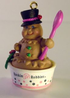 BASKIN ROBBINS CHOCOLATE SNOWMAN ORNAMENT 2 Miniature Ice Cream Enesco 