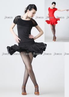 Latin Ballroom Dance Dress Top Skirt Salsa Tango Ruffle ChaCha Dance 