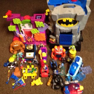Imaginext HUGE Batman Lot Bat Cave mobile Joker fun house CLAYFACE 