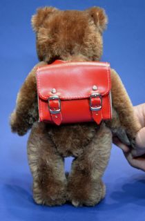 Kay Barton Mohair Bear with Red Leatherette School Satchel