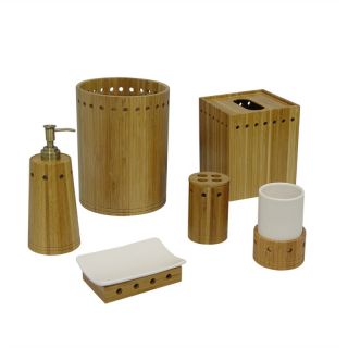Bamboo Bath Accessory Set Tropical White Natural Lotion Pump Soap Dish 
