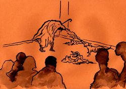 illustrated recreation of the 1974 joseph beuys performance at the 