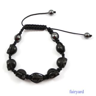    Black Skull Craft Beads Braid Adjustable Bangle Bracelets Wristband
