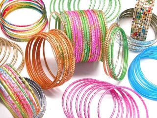 Rainbow Gold Glitter Indian GLASS Bangles Sari Bracelets Build A 