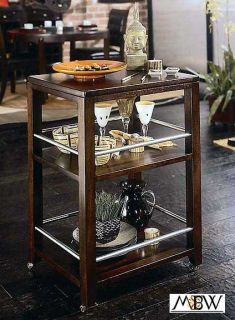 Dark Cherry Bar Serving Cart with Casters
