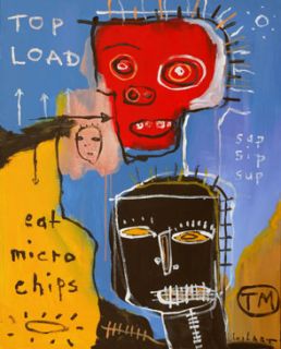 Original Hughart Outsider Folk Art Basquiat Inspired Punk Painting 