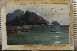 European Coastal Scene Watercolor Circa 1890s Little Gem