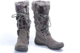 Bare Traps 8 5 M Grey Suede Faux Fur Stud Mid Elicia Winter Boot Shoe 