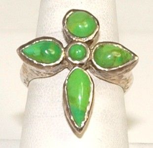 Vintage Barse 925 Sterling Silver Green Turquoise Cross Ring Size 6 5 