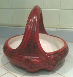   Mod RARE Deep Red Haeger Pottery Basket Planter Vase Bowl