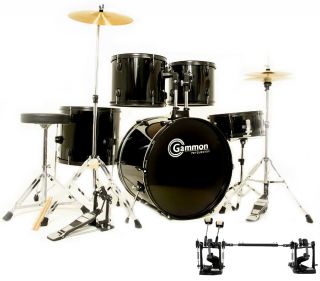 Full Size Black Drum Set w Double Bass Pedal New Sale
