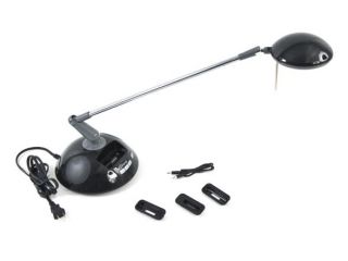 black ihome ipod speaker dock and desk lamp detail