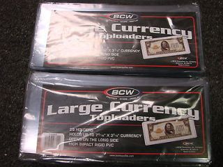 LARGE SIZE Top Load SEMI RIGID Currency Holders 100 Count FREE SHIP U 