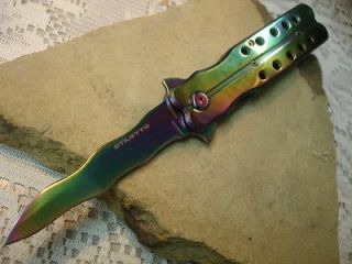 Butterfly Kriss 9  Rainbow Stiletto Assisted Open Knife 2070 RB 