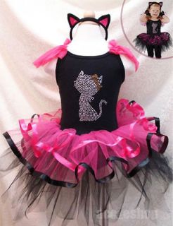 Christmas Halloween Kitty Cat Girls Party Costume Ballet Leotard Tutu 