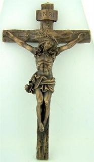 Antique Bronze Hanging Wall INRI Christ Cross Crucifix Home Office 