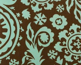 Suzani Drapery Upholstery Fabric Brown Blue Aqua 100% Cotton